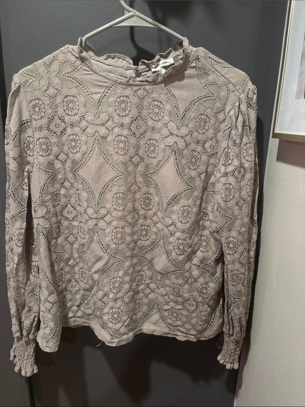 Ultra Pink Lace Long-Sleeve Blouse - Dusty Rose